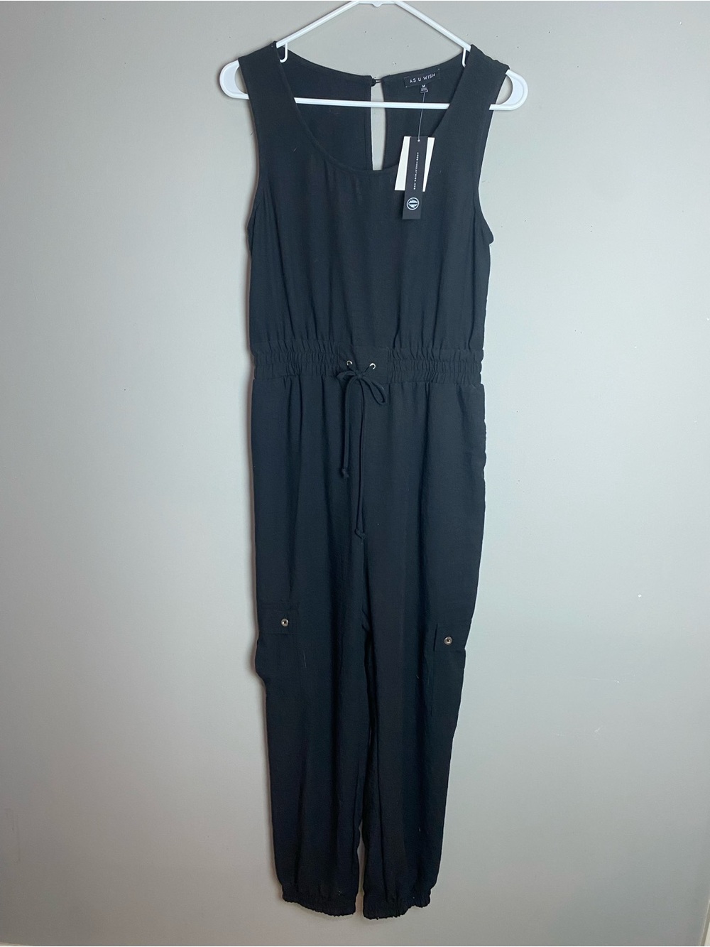 As U Wish Black Sleeveless Drawstring-Waist Jumpsuit